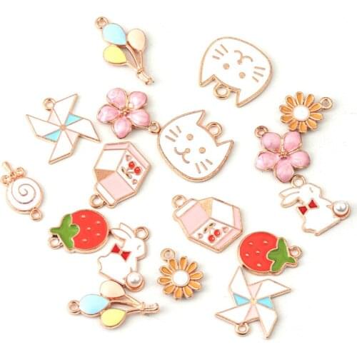 10pcs/lot Cat Flower Colorful Enamel Charm For Jewelry Making Fashion Earring Pendant Necklace Bracelet Charms Jewelry Pendant