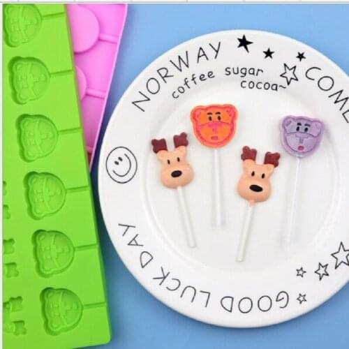 12 Pieces Cute Animal Lollipop Mold Silicone mold Cake Decoration Baking Chocolate