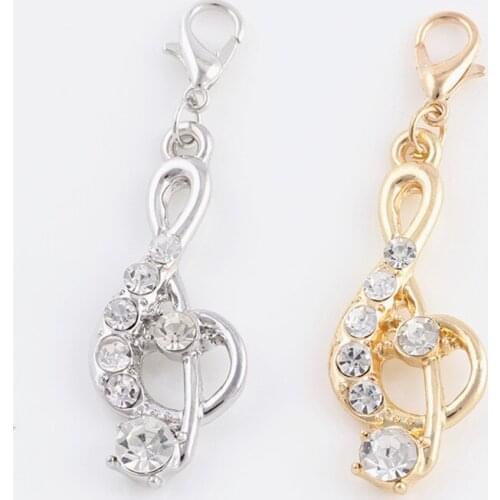 15*38mm Silver Plated Crystal Music Charms Pendants For Bracelet Necklace Jewelry Making Accessories DIY
