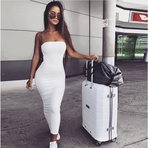 2021 Summer Women Sexy Dress Sleeveless Chest Wrapped Long Beach Dress White Blake Fashion Sexy Partyladies Dress Vestido S-L
