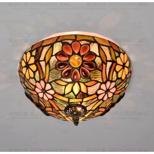 28.5cm European retro Tiffany color glass ceiling light hallway corridor bedroom balcony lamp