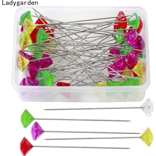 300PCS 63MM Sparkle Diamond Pins Crystal Head End Wedding Corsage Boutonniere Floral Bouquet Pins Sewing Pins with Clear Box