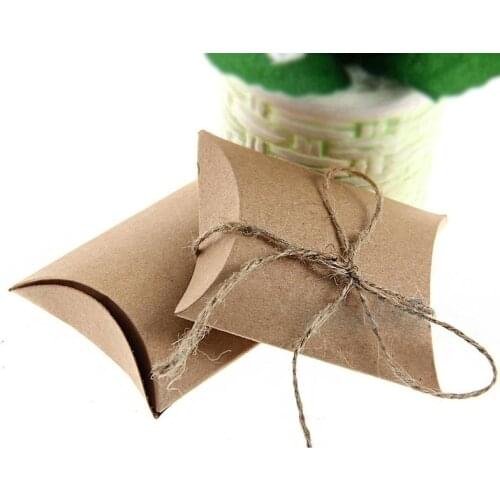 50pcs Cute Kraft Paper Pillow Favor Gift Candy Boxes Supply Wedding Party Favor Bag