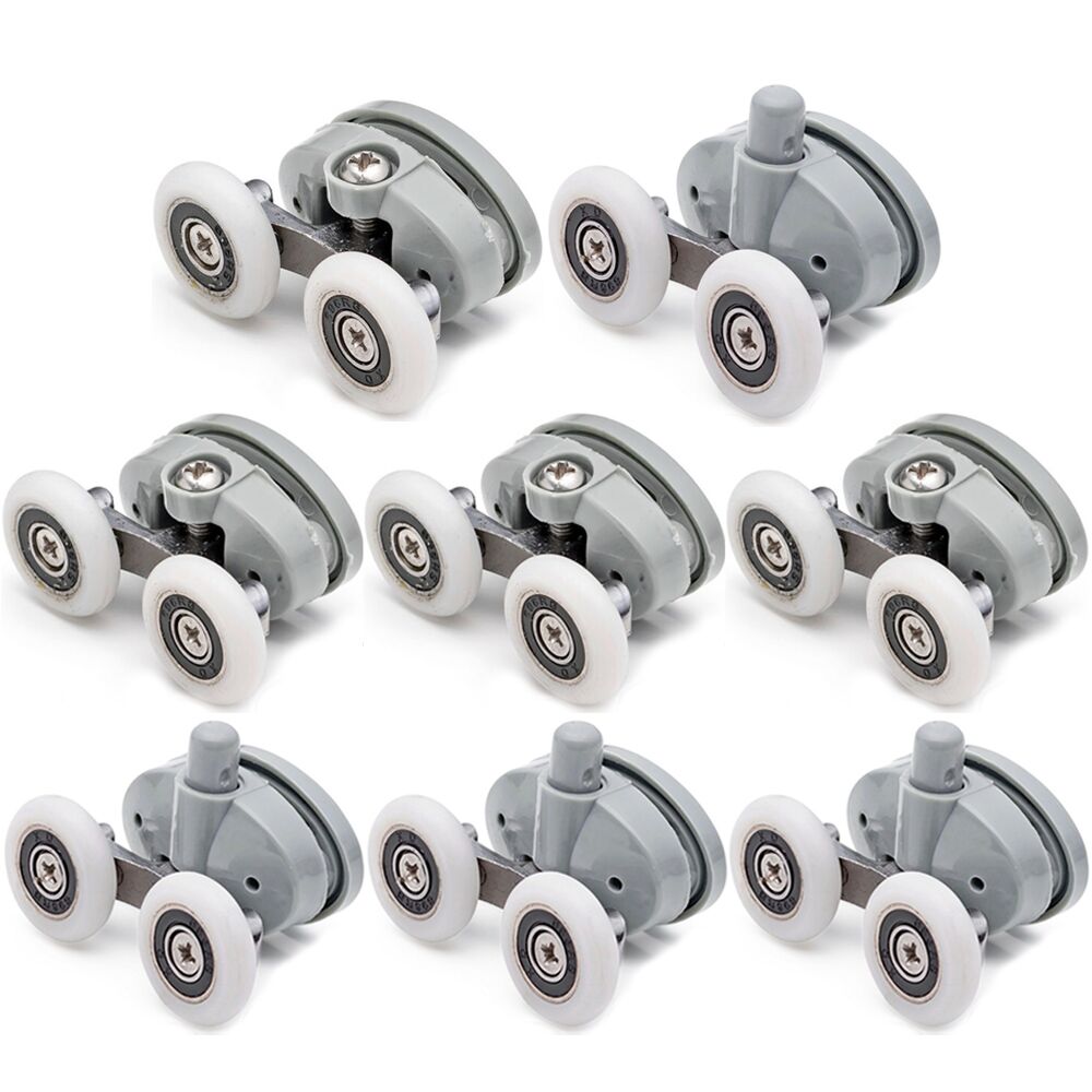 8x Twin Shower Glass Door Top / Bottom Rollers Runners Wheels Pulleys 23mm/25mm