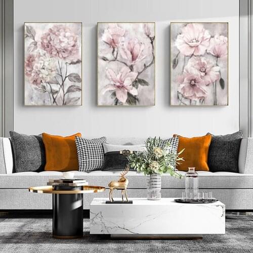 Abstract Watercolor Prints Pink Flower Plant Wall Art Picture Poster Nordic Floarl Canvas Painting for living Room Warmly Decor