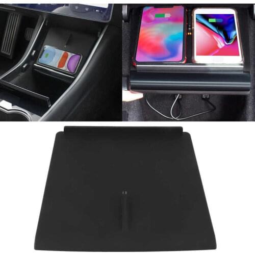 15W Wireless Charger Mobile Phone Anti-Slip Charging Pad Dual USB Port Fit for Tesla Model 3/Y