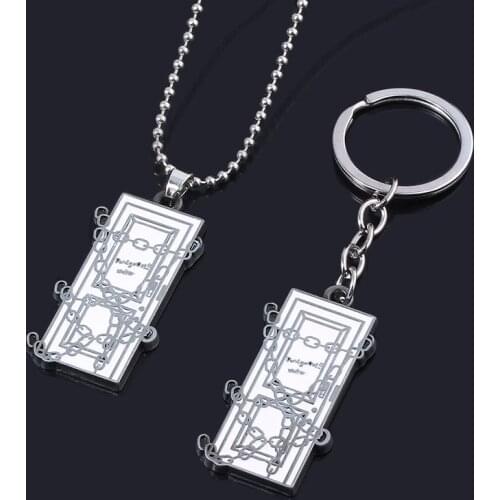 Game Silent Hill 4 The Room Chain Locked Door Square Enamel Alloy Keychain Key Chains Keyring Key Chain Pendant Necklace Jewelry