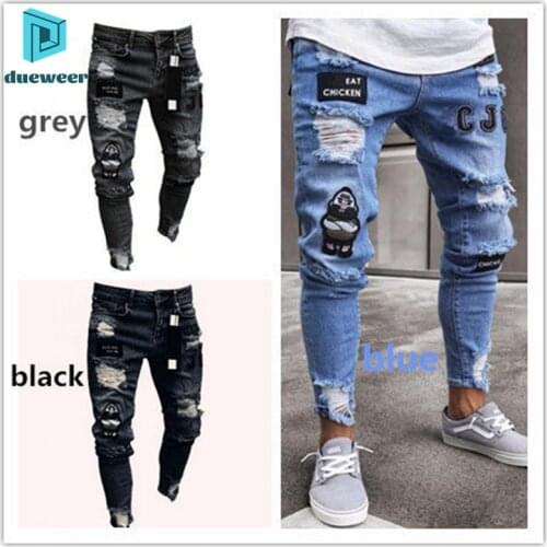 DUEWEER Mens Jeans Spring Autumn Skinny Stretch Ripped Holes Casual Trousers Men Hip Hop Plus Size Harajuku Pencil Denim Pants