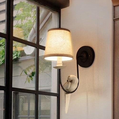 European style simple retro creative bedroom bedside warm bedroom childrens study birdie wall lamp