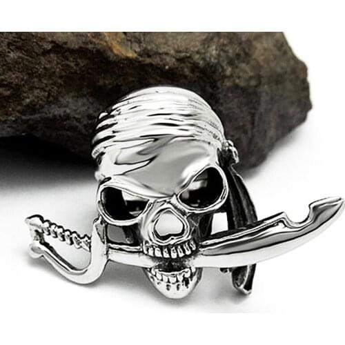 Vintage Hollow Out Pirate Skull Ring Mens Silver Color Stainless Steel Biker Rings Punk Rock Fashion Male Jewelry Wholesale