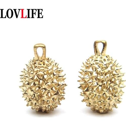 King of Fruit Mini Durian Brass Keychains Pendants DIY Jewelry Accessories Creative Metal Gold Color Keyrings Ornaments Hangings