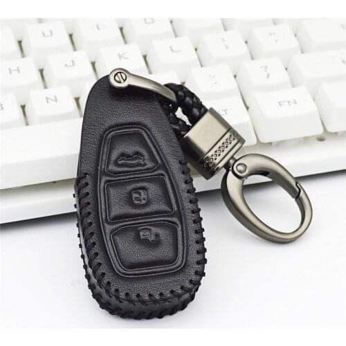 Car Leather Key Case Holder For Ford Mondeo Focus 1 2 3 4 MK3 MK4 Fiesta Ecosport C-max Remote Key Fob Shell Keyring Accessories