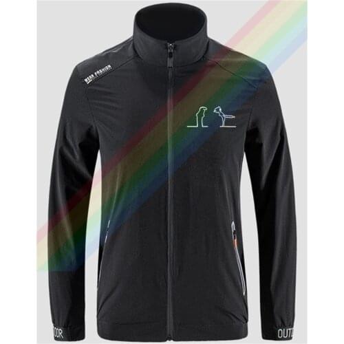 Cartoon La Linea Bow To Each Other Breathable Jacket Mens Outdoor Zippered Comfortable Light Soft Fashion Casual Front Printing