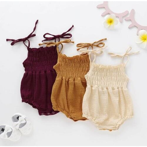 Summer Newborn Baby Girl Strap Romper Sleeveless Belt Solid Jumpsuit Outfit Clothes 0-18M 3 Colors