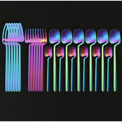 Rainbow Matte 304 Stainless Steel Tableware Cutlery Set Restaurant Dinnerware Flatware Set Party Fork Knife Spoon Tableware Set
