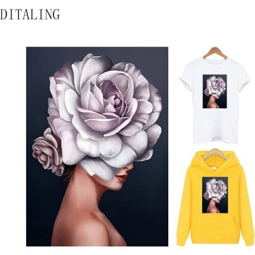 Flower Lady Sticker Iron-On Transfers For Clothes DIY Washable Clothing Accessories Thermal Transfer On Hoodies Sticker Jacket
