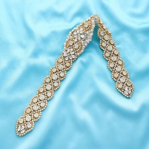 Wholesale Handmade Gold Rhinestone Crystal Accessories Pearl Applique Silver Garment Wedding Dresses Bridal Beaded Wide S167