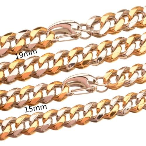 15/19mm Punk Fashion Mens 316L Stainless Steel Curb Cuban Link Chain Necklace Jewelry 7-40inch