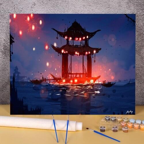 Scenery Red Lights DIY Paint By Numbers Kit Oil Paints 50*70 Picture By Numbers Photo Decoration Crafts For Handiwork