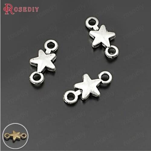 27909)50PCS 15x7MM Star 7MM Antique Style Zinc Alloy 2 Holes Star Connect Charms Diy Jewelry Findings Accessories Wholesale