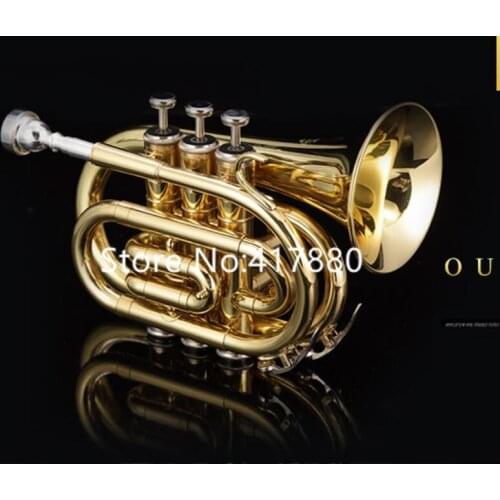 Professional Bb Flat Pocket Trumpet Brass Lacquer Gold Professional Instrument Music With Case Mouthpiece Free Shipping