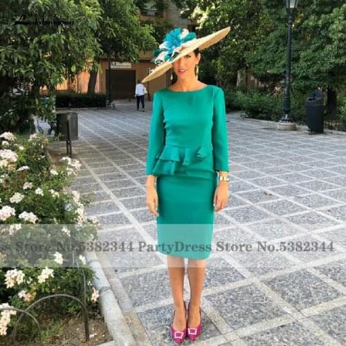 Simple Green Mother Of The Bride Dress for Wedding Party 2020 Robe Marocaine Plus Size Outfits Evening Dress Knee Length
