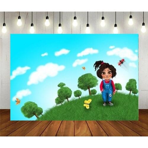 Photo Studio Props Photography Backdrop Childs Birthday Party Little Girl On A Of Trees And Nature Cartoon Vinyl Background