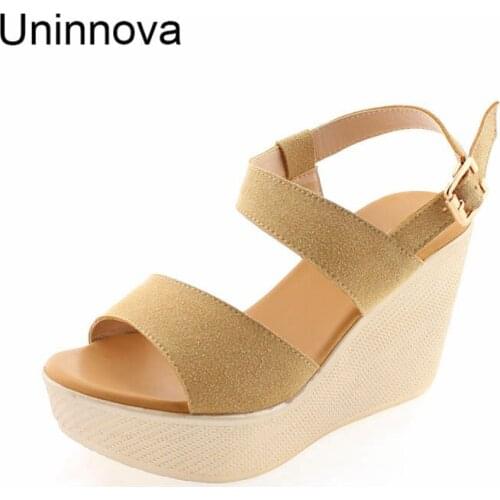 Women Wedge Super High Heel Sandals Simple Soft Comfortable Summer Shoes Lightweight Wine Red Black Apricot Uninnova WSA072
