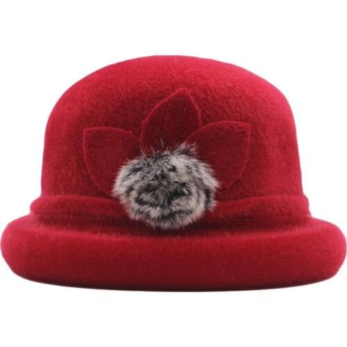 Elegant Womens Dome Top Hat Flower Fedoras Hats Wide Brim Fisherman Bucket Warm Sun Protection Fashion Caps Winter Autumn New