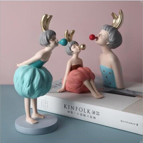Nordic Resin Rabbit Bubble Girl Ornaments Home Livingroom Desktop Figurines Decoration Office Table Sculpture Craft Wedding Gift