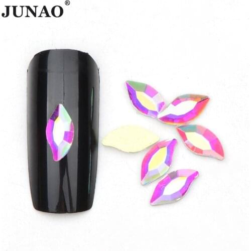 JUNAO 50Pcs 4x8mm Mermaid Glass Crystal Rhinestone Flat Back Strass Stones Diamond Face Gem 3D Glitter Nail Art Decoration