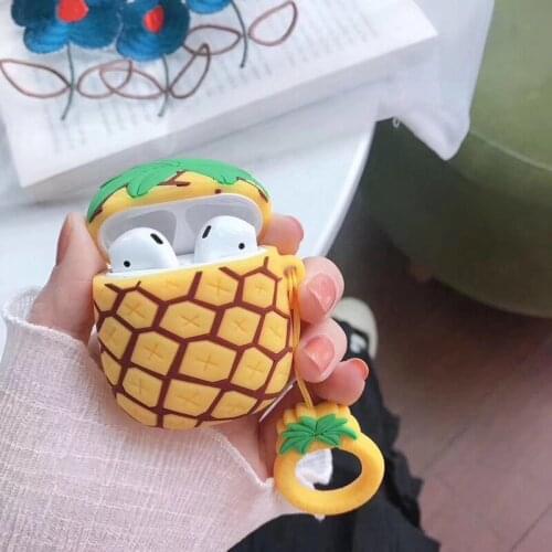 Tfshining Cute 3D Pineapple Case For AirPods Silicone Bluetooth Earphone Accessories Case Cover For Airpods 2 Charging Box Case