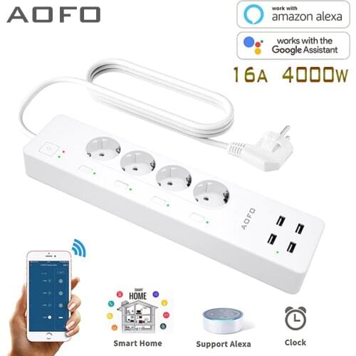 AOFO Smart Power Strip Surge Protector Voice Individual Control Work with Alexa Google Home, Remote Control via Smart Phone APP