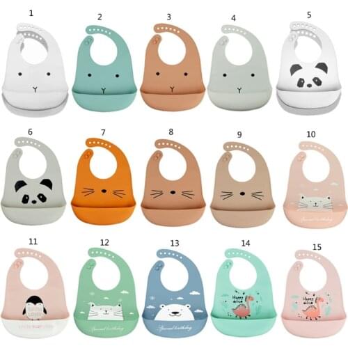 Cartoon Waterproof Soft Silicone Baby Bibs Adjustable Toddler Feeding Food Catcher Roll up Pocket Feeding Stuff Apron