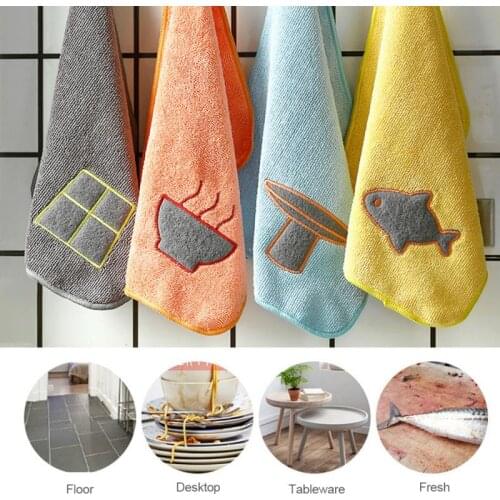 1pc Cute Pattern Hangable Kitchen Microfiber Absorbent Padded Dish Cloth Scouring Pad Cleaning Cloth Towel Kitchen Tool