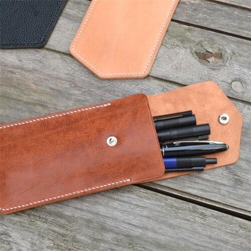 Top-grade retro business genuine leather pen bag pencil bag with protective cover stationery accessories organizer holder 1118