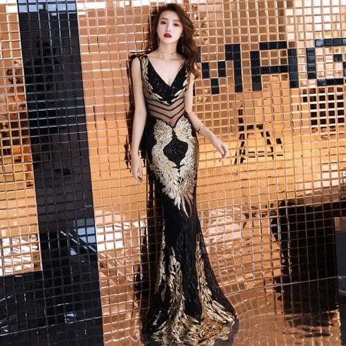 Weiyin Double-V Embroidery Mermaid Evening Dress Prom Gowns Formal Party Dress Vestido de Festa Elegant Luxury Robe Longue WY723