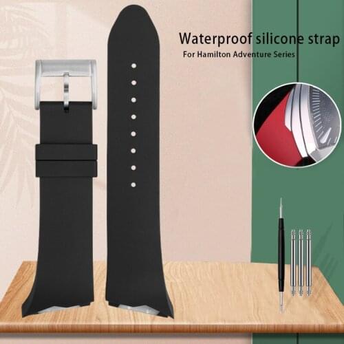 Substitute H-amilton rubber strap adventure series h24655331 Elvis Presley black sports waterproof 25mm soft silicone bracelet
