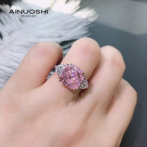 AINUOSHI Square 10x10mm Princess Cut Lad Created Diamond Engagement Rings For Women 925 Sterling Silver Anniversary 3-stoneRings