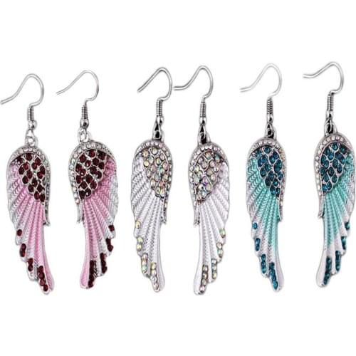 Party Fashion Angel Wing Rhinestone Inlaid Dangle Women Hook Earrings Jewelry