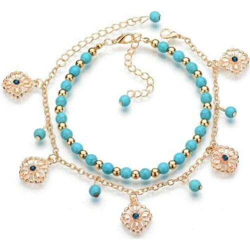 Retro Anklet Foot Chain Beach Ankle Bracelet Bohemia Vintage Beaded Bracelet Jewelry