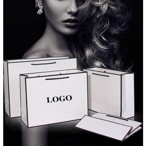 100pcs/lot New Creative design Black border White kraft paper bag with handle Wedding Party Favor Paper Gift Bags Custom logo