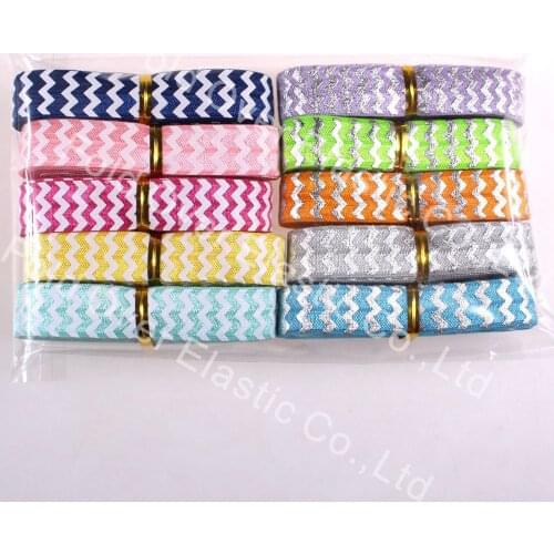 20yards/lot 2yards each color 5/8''fold over elastic FOE silver foil chevron and white chevron printed headband hair tie diy