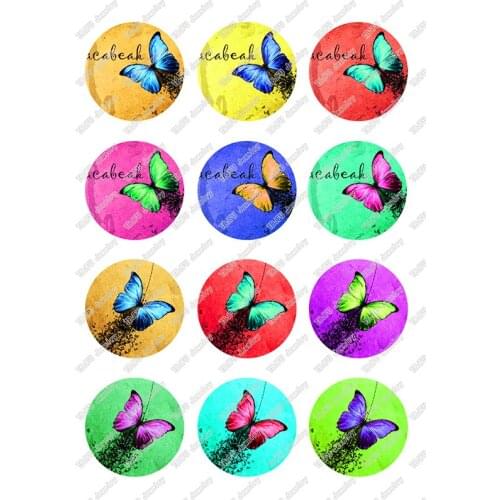 24pcs/lot 10mm 12mm 14mm 16mm 18mm 20mm 25mm Butterfly Round Glass Cabochon Demo Flat Back for Hand Made Jewelry Findings T095