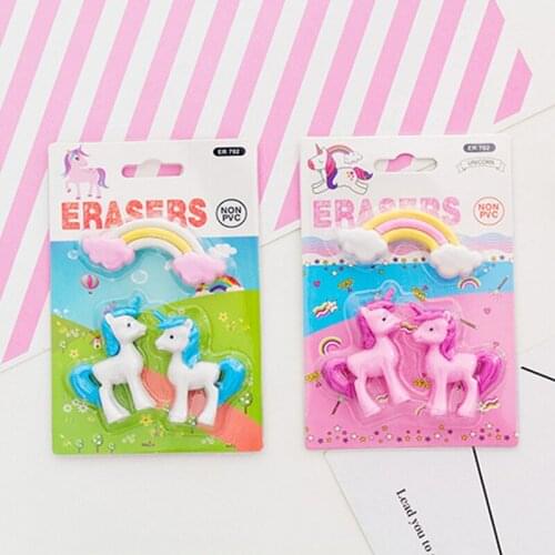 3 Pcs Kawaii Unicorn Erasers Cartoon Kindergarten Toy Creative Funny Pencil Erasers Korean Stationery Office School Supplies