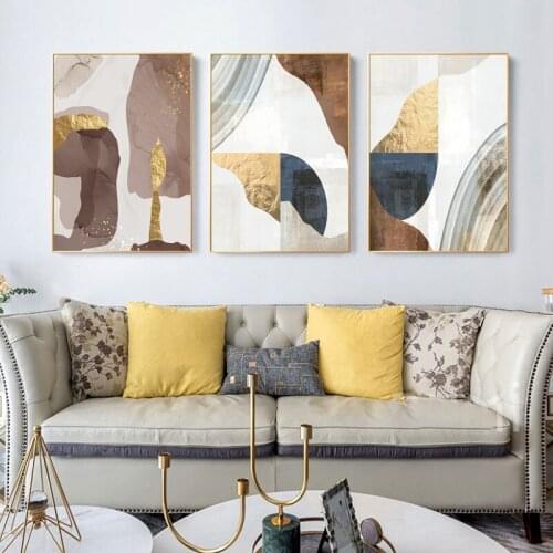 Abstract canvas painting brown gold leaf poster painting modern wall art painting on canvas living room office home decoration