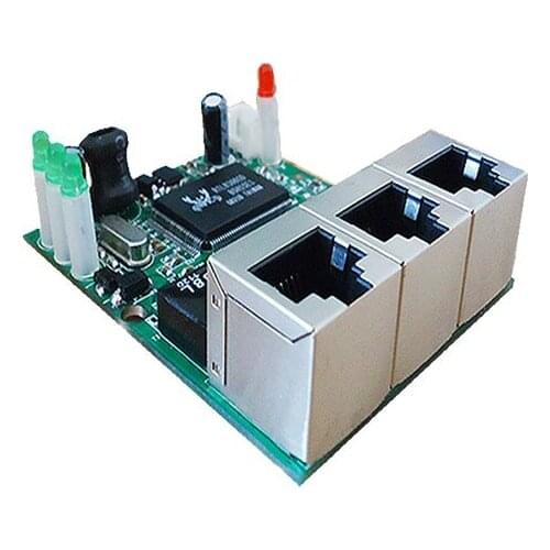 Fast switch mini 3 port ethernet switch 10 / 100mbps rj45 network switch hub pcb module board for system integration module