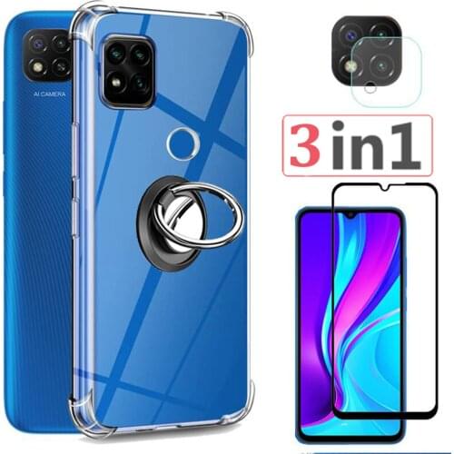Redmi9 C,Ring Holder Cases For Xiaomi Redmi 9 9A 9C Case Glass Silicone Shockproof Phone Cover Redmi 9c NFC 9 c Transparent Case