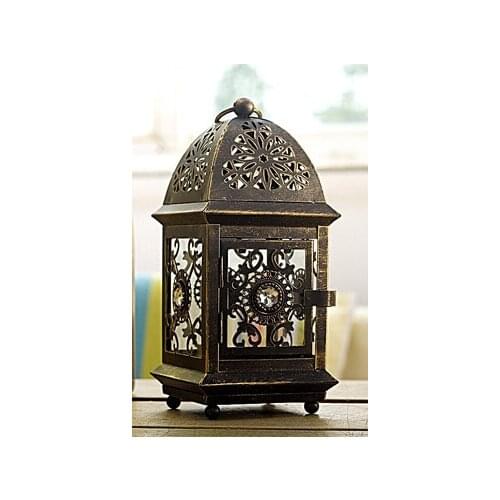 Black Red Green Moroccan Decor Metal Wall Hanging Candle Holders Glass Wedding Decoration Candlestick Candle Lantern