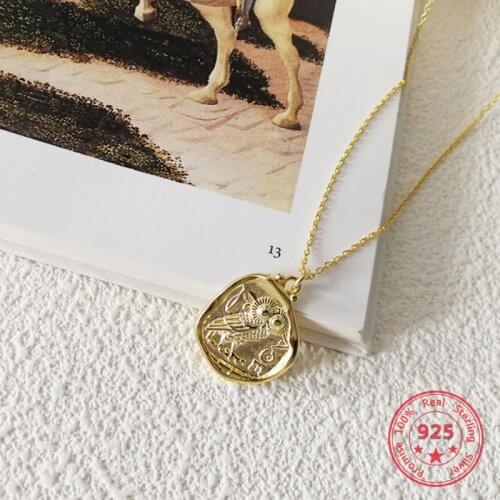 Pure 925 Silver European American New Design Creative Concise Gold Irregular Round Pendant Necklace Fine Jewelry